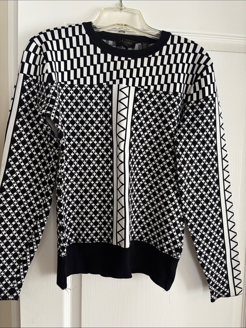 Ted Baker Black & White Geometric Crew Sweater